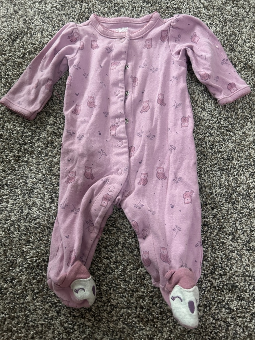Carter's Mauve Pink Footed One-Piece with Owl Motif